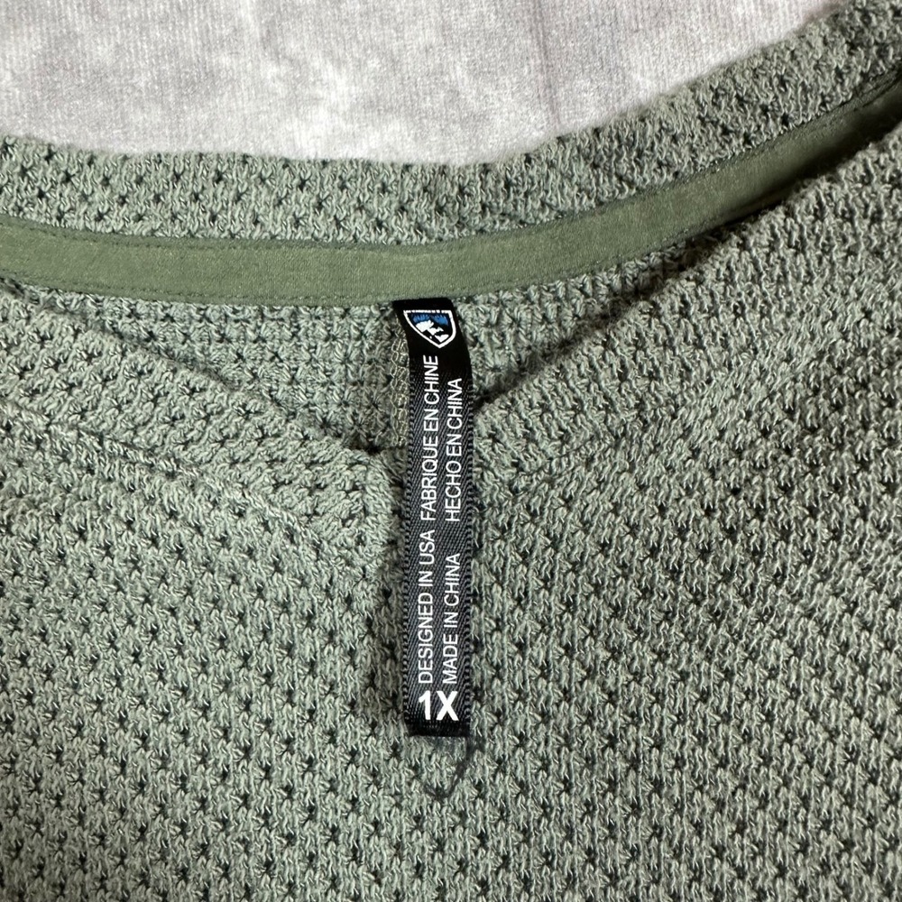 Kuhl Men 1X Waffle Knit Pullover Sweater Olive Green Relaxed Fit Outdoor Hiking - Picture 4 of 9